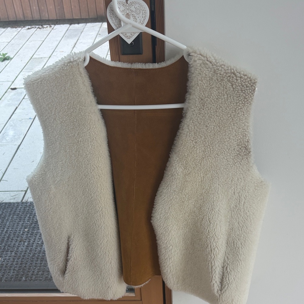 Cream and Brown Shearling Vest